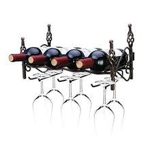 Portabottiglie da parete QWEA Portabottiglie da vino in ferro battuto europeo e espositore da vino in vetro Tenere 4 bottiglie di vino e 6 bicchieri da vino in vetro per bar a casa Cantina per vi