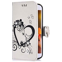 Saceebe Compatibile con Huawei Y5 2018 Custodia pelle Cover a libro Portafoglio Flip Case [Custodia in pelle goffrata Love con cordino] Farfalla diamante 360 Grado Anteriore e posteriore Cover,bianco