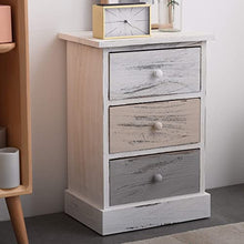 Rebecca Mobili Cassettiera decape, Comodino con 3 cassetti, Legno di paulonia, Bianco Beige Grigio, Stile Retro, Camera Bagno - Misure: 54 x 37 x 27 cm (HxLxP) - Art. RE4263