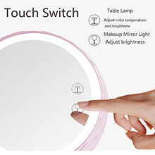 FCS Bathroom Specchio da Trucco da Tavolo con Luci LED, Specchietto per Trucco con Organizzatore Trucco, Specchio da Doccia, USB Ricaricabile, Specchio Girevole a 90°, Rosa