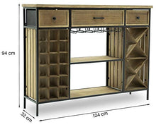 giordano shop Cantinetta Portabottiglie 124x32x94 cm con Portabicchieri in Ferro e Legno Sid Nera