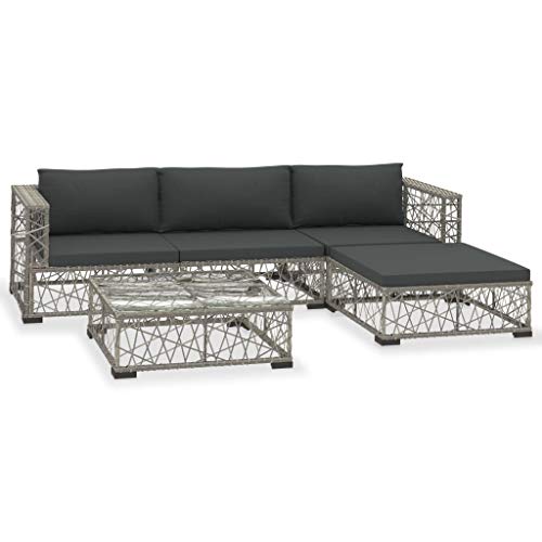 vidaXL Set Divani da Giardino 5 pz con Cuscini Foderati Lavabili Modulare Leggero Elegante Arredi da Esterno in Polyrattan Grigio Telaio in Acciaio