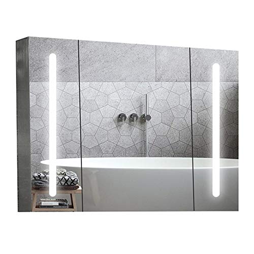 JIAGU Mobiletto del Bagno LED Illuminato gabinetto da Bagno Medicina, Medicina Bagno con Specchio, Recess o Montaggio Superficiale (Color : Silver, Size : 100x80x13cm)