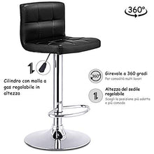 COSTWAY Set di 2 Sgabelli da Bar Moderno Girevole e Regolabile, Sgabello da Bar Quadrato Senza Braccioli, in Cuoio PU, Sedia da Bancone (Nero)
