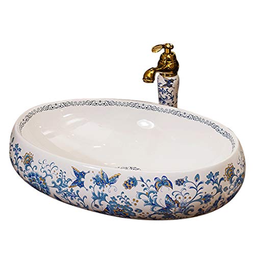 lilili Lavabo da Appoggio Lavandino da Bagno Ovale Lavabo da Appoggio in Ceramica Europea Adatto alla Famiglia del Bagno Dell'hotel 58x42x13cm (Color : No Accessories)
