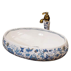 lilili Lavabo da Appoggio Lavandino da Bagno Ovale Lavabo da Appoggio in Ceramica Europea Adatto alla Famiglia del Bagno Dell'hotel 58x42x13cm (Color : No Accessories)