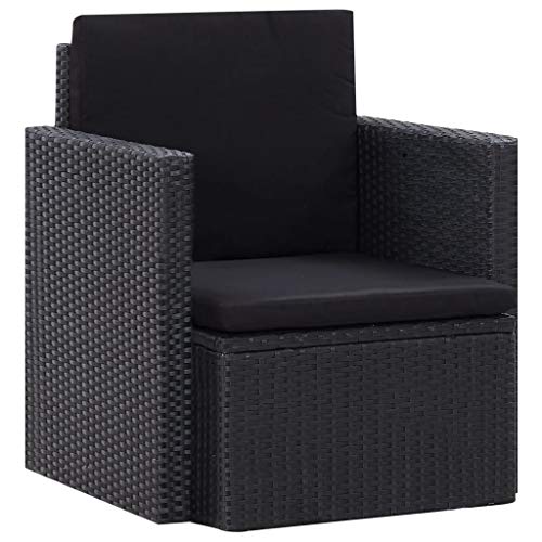 Goliraya Poltrona Cubo da Giardino per Esterno in Polyrattan Nero,Sedia da Giardino in Polyrattan Nero con Cuscini,Poltrona da Esterno in Rattan,Poltrona in Rattan 80 x 72 x 63 cm