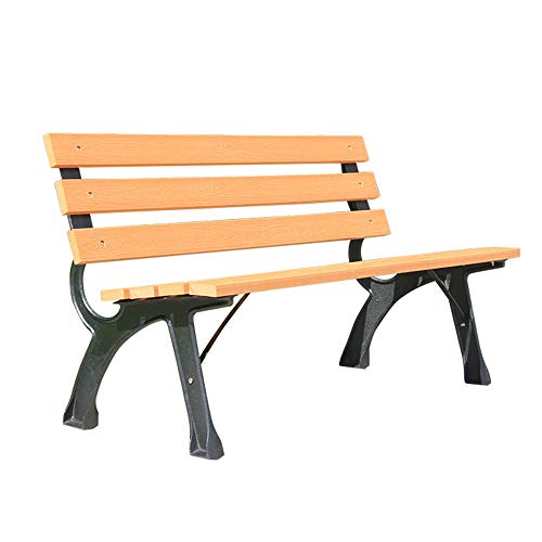 Panca per il tempo libero in alluminio pressofuso per terrazza con decorazione da esterno, sedile da giardino anticorrosivo in legno massello con schienale, panchina da giardino per esterni