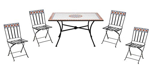 Set pranzo da giardino quattro posti con tavolo e sedie pieghevoli set pranzo per esterni con mosaico in ceramica