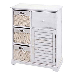 Mendler Cassettiera con 3 ceste Shabby Vintage HWC-H21 Legno paulonia Bianco
