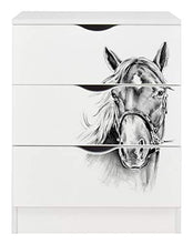 leomark Cassettiera in legno - Roma - bianca Comodino con cassetti, Armadietto per camera da letto, stile scandinavo, dimensioni: 78 (A) cm (Ritratto di un cavallo)