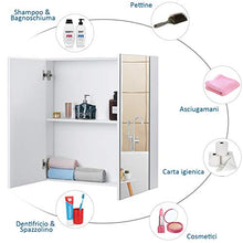 GOPLUS Armadio da Bagno a Specchio con 2 Ante, Organizer Armadio da Parete in Legno a 2 ripani, Bianco 65x62x11,3 cm