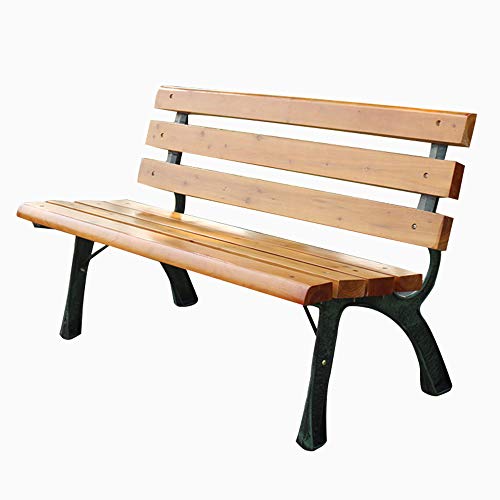 Panchina da giardino da esterno, Panca da giardino a 2 posti in legno massello con braccioli e schienale, Panchine portico in metallo nel cortile, Adatto per parchi, piazze, terrazzi