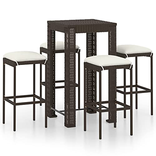 vidaXL Set da Bar da Giardino 5 pz con Cuscini in Polyrattan Marrone