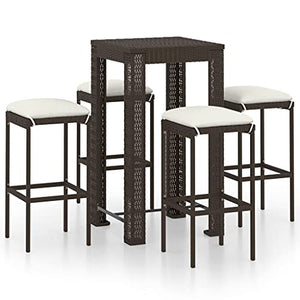 vidaXL Set da Bar da Giardino 5 pz con Cuscini in Polyrattan Marrone