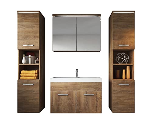 Mobile da bagno paso XL 80 cm bacino Lefkas (marrone) – Mobiletto lavabo lavabo mobili