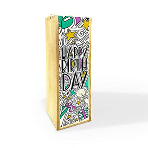 Cassa per Vino o Champagne, Wine Box Scatola Porta Bottiglie da Vino in Legno di Pino, Happy Birthday, cod Ali07