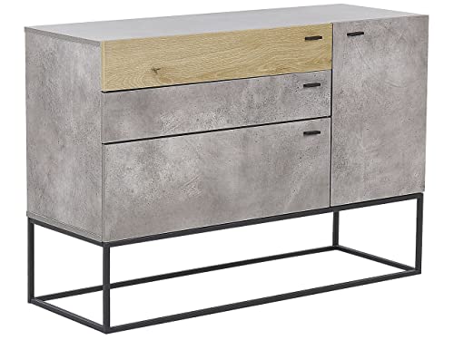 Beliani Credenza Base in Metallo Nero 3 Cassetti Legno Chiaro e Grigio Arietta