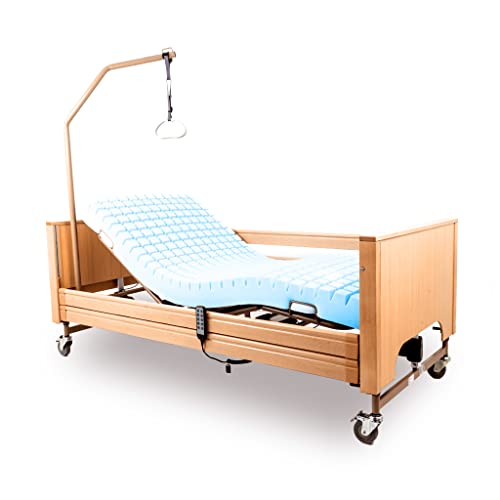 Letto Elettrico Da Degenza Ortopedico Con Materasso Antidecubito Respiro Per Disabili e Anziani ad Altezza Variabile Con Rete Pieghevole, Sponde e Alzamalati - ARMONIA