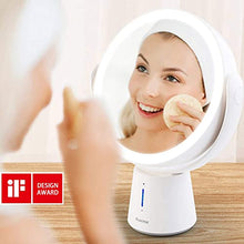 Auxmir Specchio Trucco LED, Specchio Ingranditore 10X/1X a Doppia Faccia, Luminosità Regolabile a 5 Livelli, Rotazione a 360 °, Specchio da Tavolo Ideale per Trucco, Rasatura, Cura del Viso