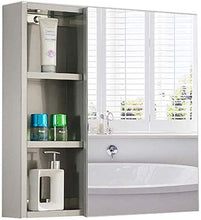 SHKUU Armadietto Bagno Lato Specchio, Maniglia Nascosta, Cerniera tampone in Acciaio Inossidabile, 600MM * 60MM