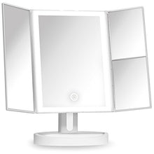 FC Home - Specchio da trucco illuminato a LED, triplo specchio con ingrandimento 5x e 10x, 34 luci naturali dimmerabili, touch screen
