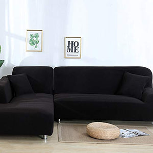 Zhongdalian Copridivano Elasticizzato Separato Chaise Longue - Fodera per Divano Separato a Forma di L È Necessario Acquistare 2 Pezzi (3 posti: 190-230 cm, Nero)