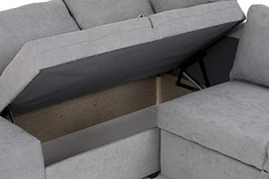 Confort24 Zurie - Divano angolare a L convertibile reversibile a 4 posti, sedia a sdraio a destra o sinistra, con pouf a 2 cassetti e mensola per soggiorno, decorazione della casa