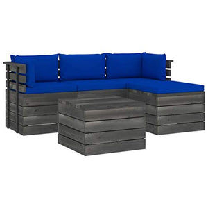 FAMIROSA Set Divani da Giardino su Pallet 5 pz con Cuscini Massello Pino-1813