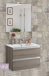 Mobile da bagno con lavabo - Componibile bagno 2 cassetti con maniglia a gola, lavabo e specchio con luce a Led cm. 60 x 46 x 51h. (STMB)