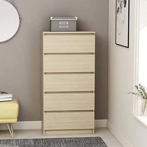 Festnight Credenza con 5 Cassetti 60x35x121 cm Credenza Soggiorno Modernan in Truciolato Cassettiera Camera da Letto Moderna Colore Nero Lucido/Rovere Sonoma/Nera