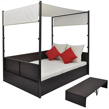 Tidyard Lettino da Giardino Tettuccio Marrone 190x130 cm in Polyrattan, Sedie a Sdraio da Giardino, Lettino da Esterno, Lettino Prendisole