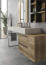 Dafne Italian Design Mobile Bagno Moderno con lavabo a Terra – Castagno Naturale Levigato Gres porcellanato con Vasca Integrata Ardesia Bianca