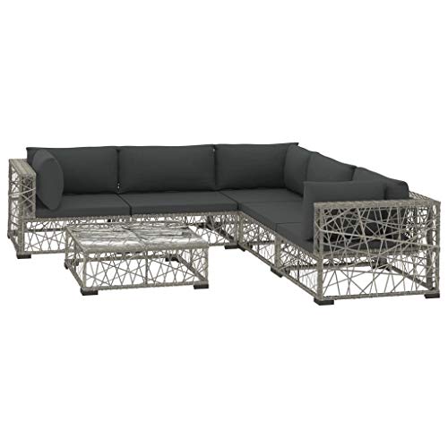 Festnight 6 pz Set Divani da Giardino in Polyrattan Grigio con Tavolino,Set Divani Angolari da Giardino in Rattan,Set Divani Modulari da Giardino per Esterno in Rattan,Salotto da Giardino