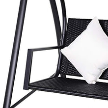 Outsunny Dondolo Polyrattan da Giardino a 3 posti, 2 Cuscini e Baldacchino Ferro Verniciato a Polvere Tetto Idrorepellente Cuscini Sfoderabili Nero 198x124x179cm 360kg