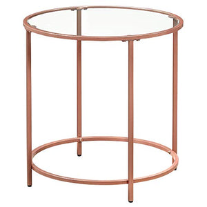 VASAGLE Tavolino da caffè, Tavolino Rotondo con Piano in Veltro Temperato e Struttura in Metallo Colore Oro Rosa, per Soggiorno, Balcone, Decorativo, Comodino, Oro Rosa LGT020A02