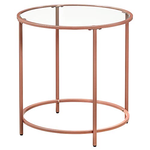 VASAGLE Tavolino da caffè, Tavolino Rotondo con Piano in Veltro Temperato e Struttura in Metallo Colore Oro Rosa, per Soggiorno, Balcone, Decorativo, Comodino, Oro Rosa LGT020A02