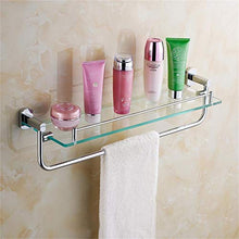 GJJSZ Mensole in Vetro a 1 Livello per Bagno con portasciugamani,Rame,Finitura cromata,Porta Cosmetici,mensola da Bagno 60 * 15 * 14 cm