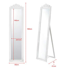 [en.casa] Specchio da Appoggio/Terra/Pavimento a Figura Intera Forma Rettangolare con Inclinazione Regolabile 160 x 40 cm Cornice in Eucalipto Stile Barocco - Bianco