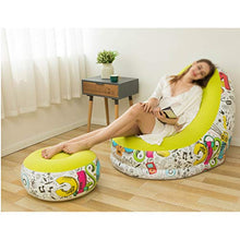 ZIYEWAN Graffiti Aufblasbare Beflockung Sofa Lazy mit Pedalkombination Sofa Bequeme faltbare Freizeit Liegewinne Indoor Outdoor Camping Garten