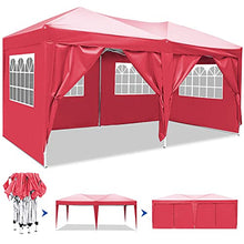 3x6 M Gazebo da Giardino Impermeabile Pieghevole Tendone Giardino con 4 Laterali - Antipioggia - Resistente ai Raggi UV (Rosso- 3x6 M)