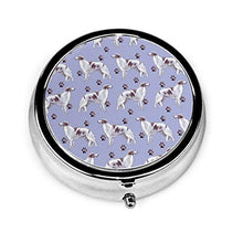 Borzoi and Pawprints - Contenitore rotondo per pillole, 3 scomparti, in metallo, per medicina e vitamine, per viaggi all'aperto