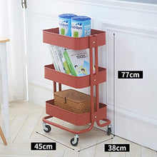 LYM &ripiano di stoccaggio Scaffalature Ferro da Stiro Soggiorno Camera da Letto Cucina Bagno 3 Strati Carrello a Ripiani con Ruote Rosso Scaffale di Finitura