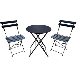 Tavolo e 2 sedie da giardino set in acciaio nero esterno pieghevole