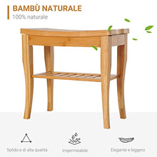 homcom Sgabello da Bagno in Bambù Naturale con Ripiano Portaoggetti per Anziani e Disabili Portata 100kg 47.5x26x44.5cm