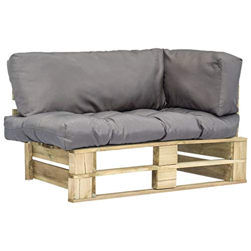 Tidyard Divano in Pallet da Esterno a 2 Posti, con 2 Cuscini Rimovibili, 110 x 66 x 65 cm, Certificato FSC, Grigio