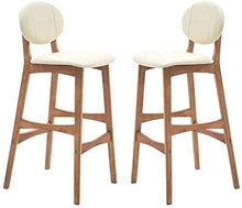 LWW Sgabelli, Set di 2 Dining Chair in legno Sgabello Vintage Rustic Kitchen Bar Sgabelli poggiapiedi cuscino del sedile del contatore Sgabello lino moderna con schienale alto,Beige,SeatHeight65cm