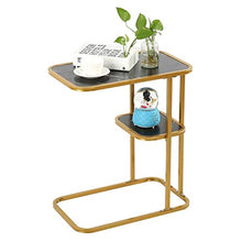 Tavolino laterale con telaio metallico, tavolino da divano a forma di C, tavolino da caffè interno con ripiano portaoggetti per casa, carico massimo di 20 kg
