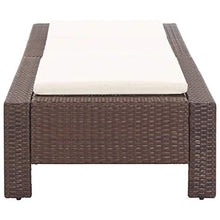 Tidyard Lettino Prendisole con Cuscino Marrone in Polyrattan, Lettini da Giardino in Legno, Sedie a Sdraio da Giardino in Legno 220 x 75 x 35 cm