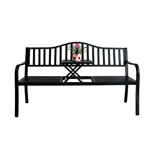 UWY Panchina da Giardino da 59 Pollici con panchina da Giardino, panchina da Balcone in Metallo con Tavolo Centrale, Sedile per Veranda Resistente alle intemperie, mobili da Esterno, panchina co